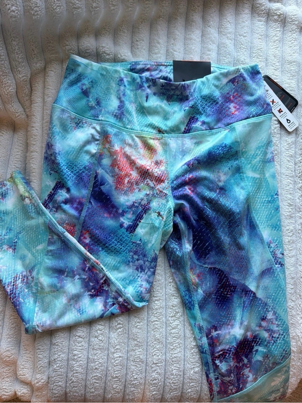 RBX Aqua Tie-Dye WomensAthletic Leggings with Purple Accents
